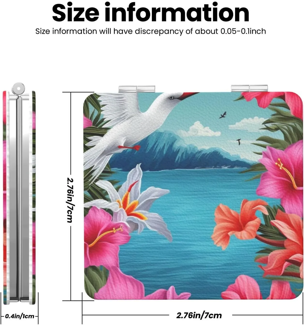 Hawaii Hibiscus Flower Printed Square Pocket Makeup Mirror with 1X/2X Magnification, Portable Mini Travel Makeup Mirror for Travel Daily Work Beauty