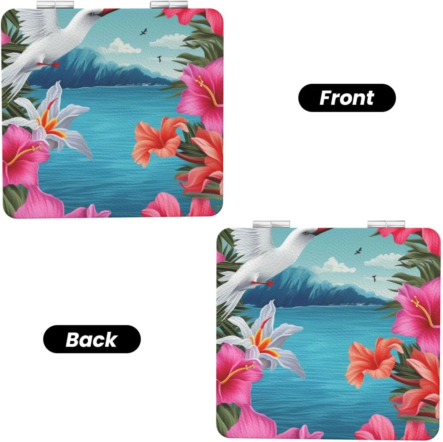 Hawaii Hibiscus Flower Printed Square Pocket Makeup Mirror with 1X/2X Magnification, Portable Mini Travel Makeup Mirror for Travel Daily Work Beauty