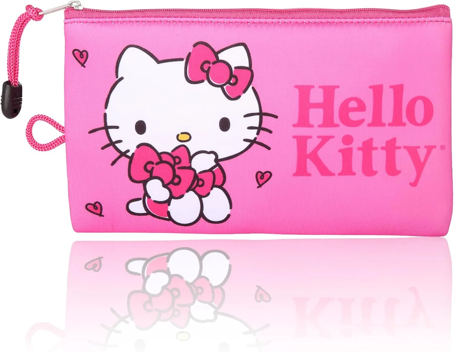 Hello Kitty Makeup Bag Official License, Pink Neoprene Zip Pouch for Travel, Sanrio Travel Gifts