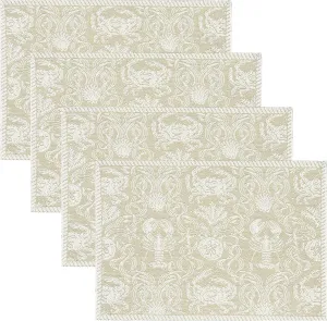 Heritage Lace Crab Damask Placemats, 14" x 20", Sand