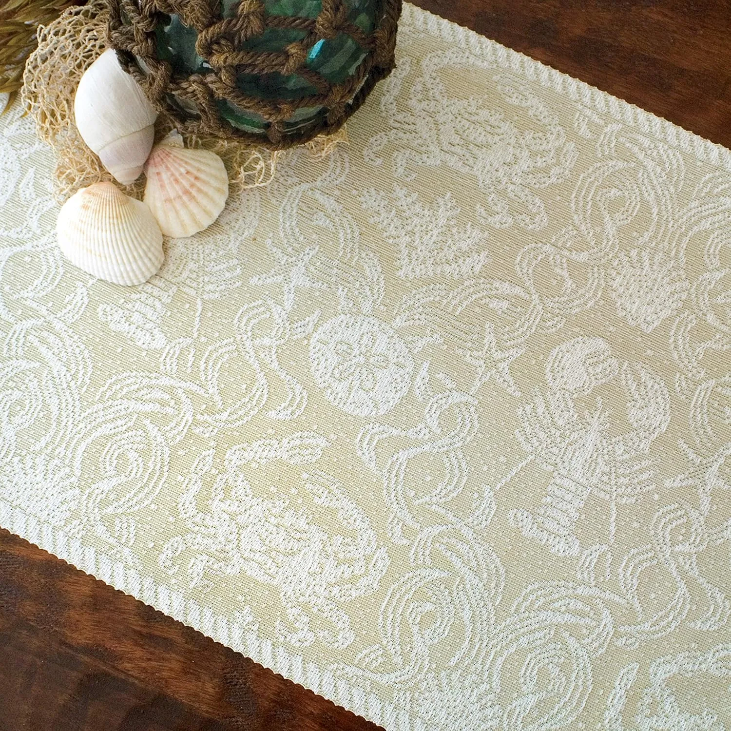 Heritage Lace Crab Damask Placemats, 14" x 20", Sand