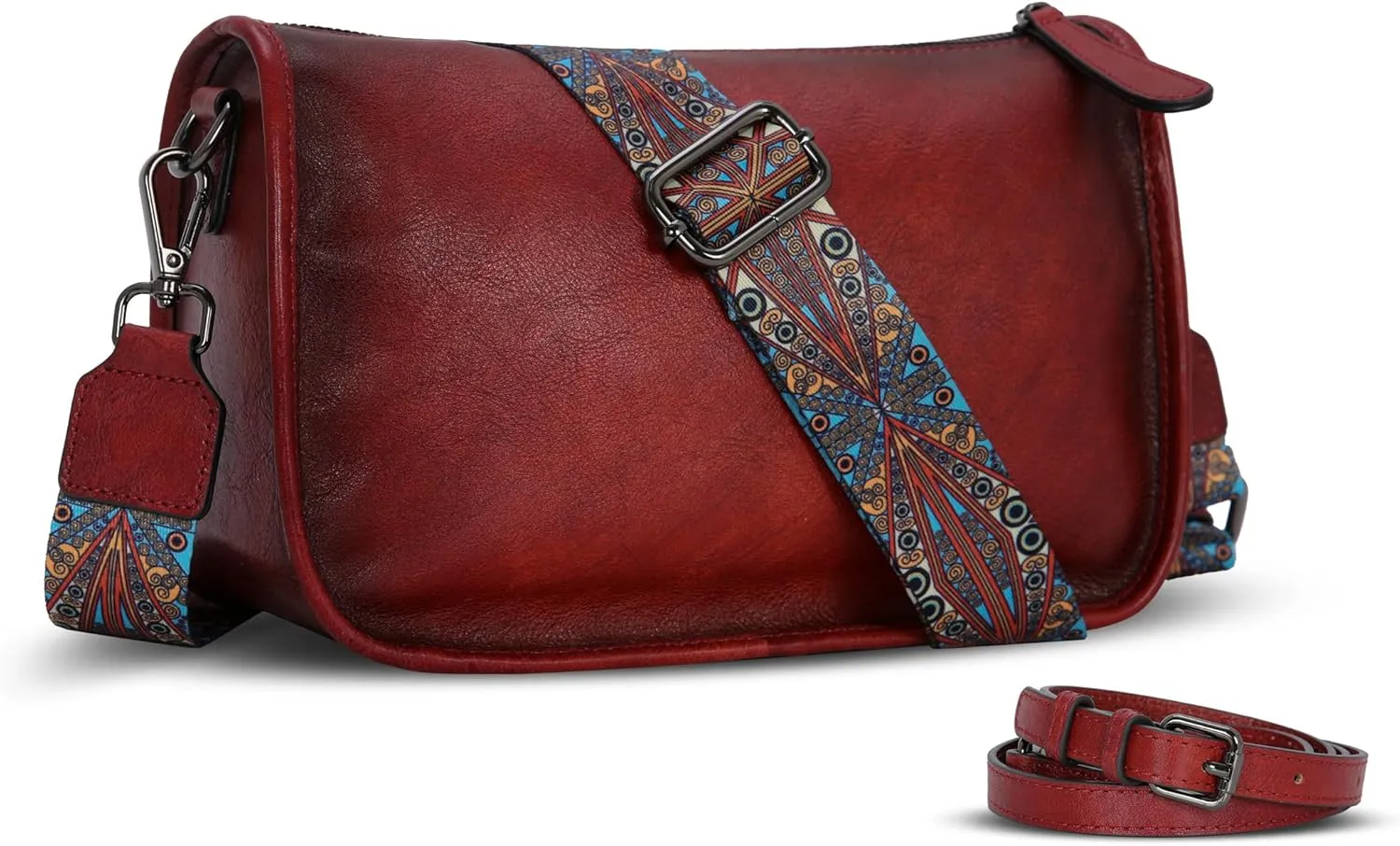 HESHE Crossbody Bag for Women Leather Hobo Purse Trendy Lightweight Boho Shoulder Bag with Two Straps Designer Cross Body Bag