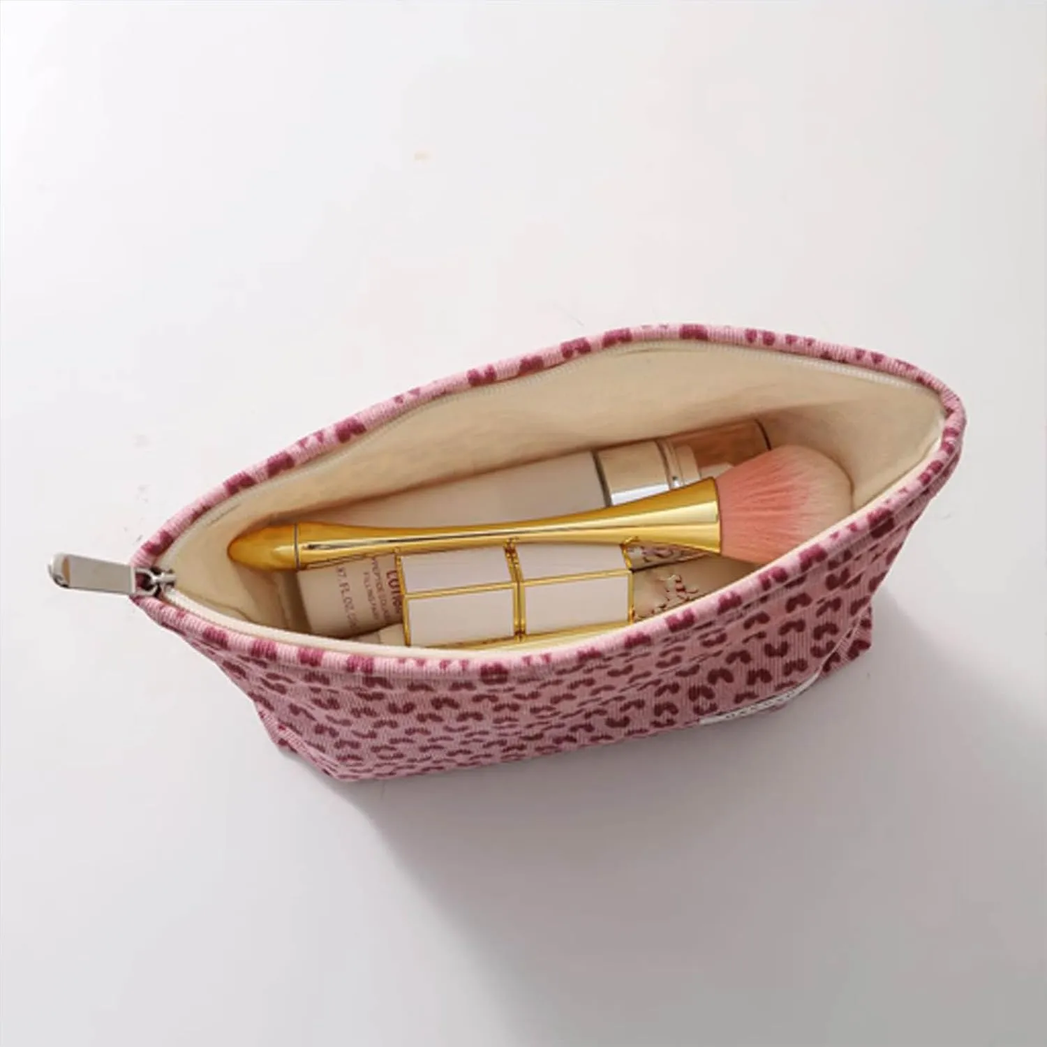 HEY M&Q Corduroy Pink Heart Make up Bag for Women Small Makeup Pouch Travel Toiletry Bag Portable Cosmetic Bag Versatile Zipper Pouch