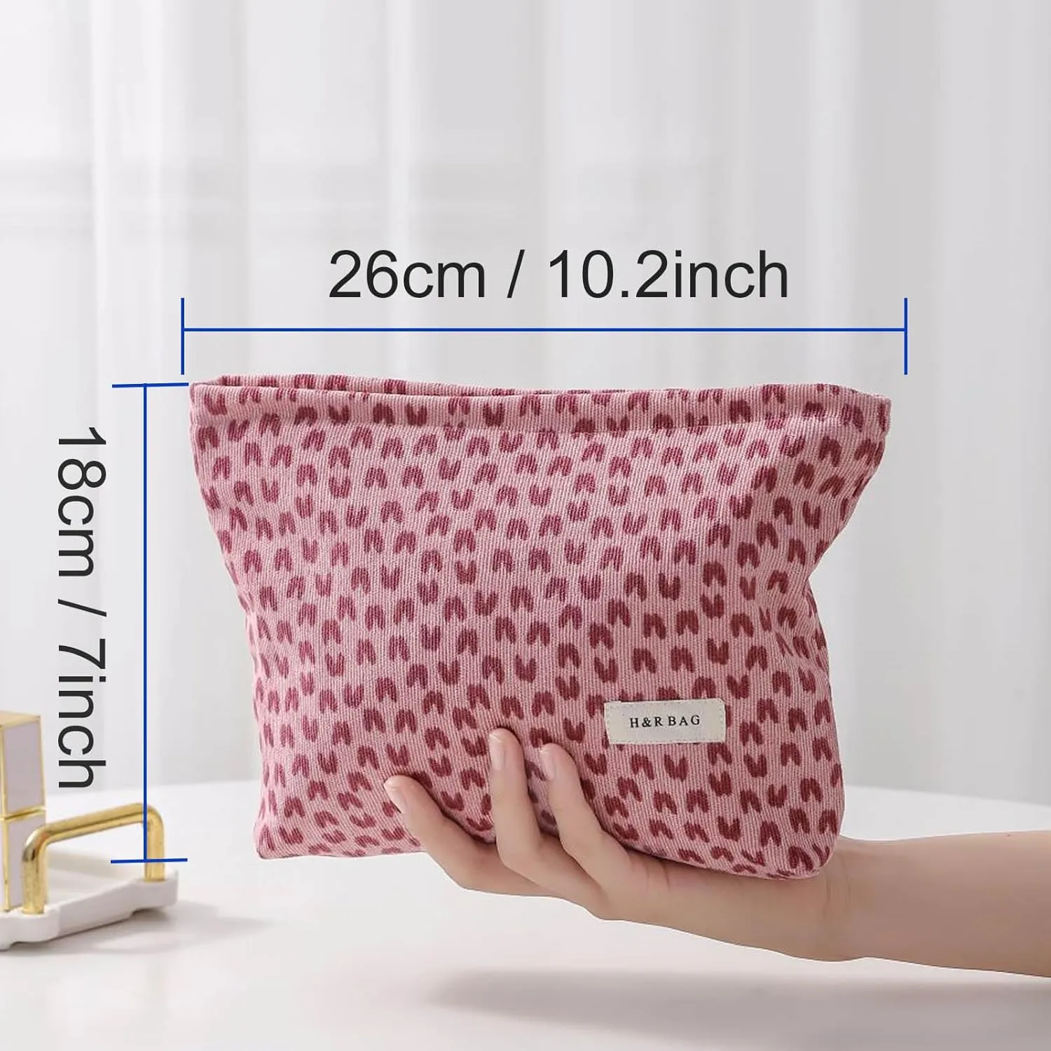 HEY M&Q Corduroy Pink Heart Make up Bag for Women Small Makeup Pouch Travel Toiletry Bag Portable Cosmetic Bag Versatile Zipper Pouch
