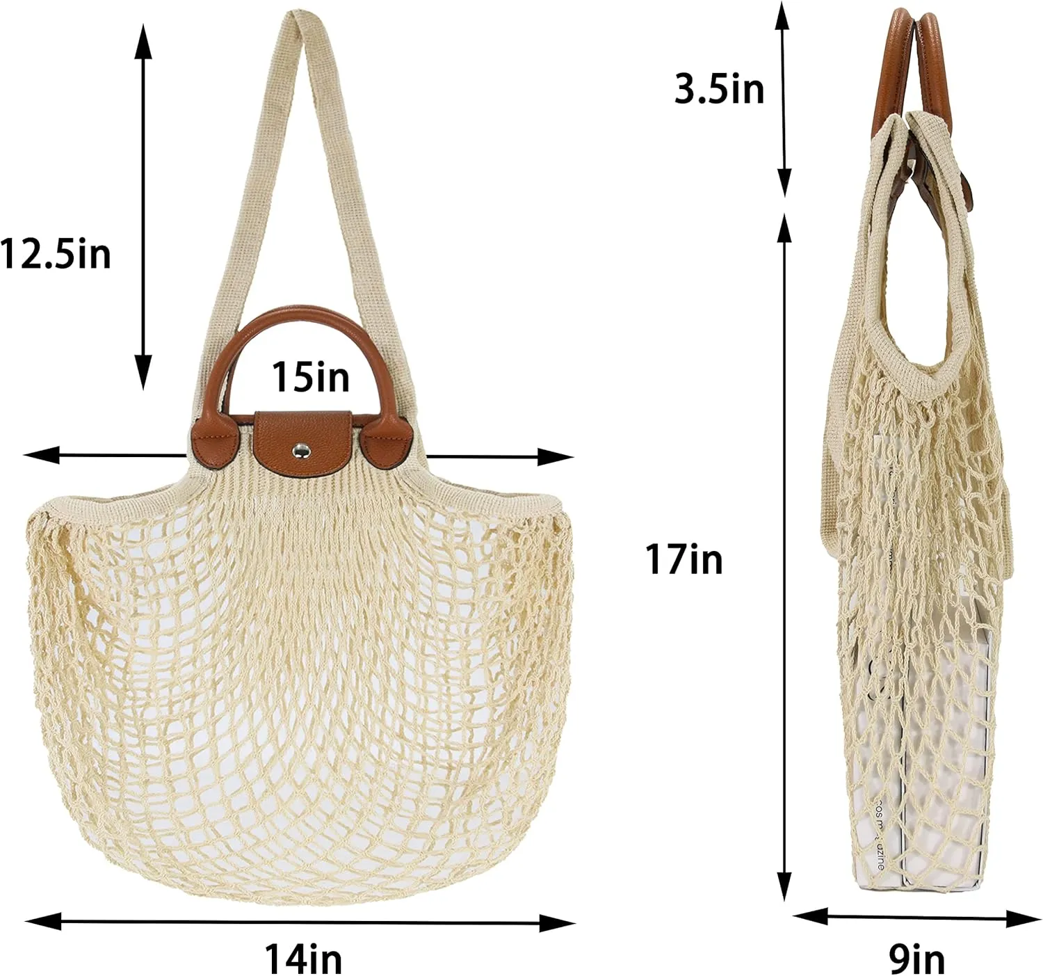 Hibala Woven Bag for Women, Fishing net bag,Straw Mesh Tote Bag, Beach,Hobo Bag, Foldable Large Capacity