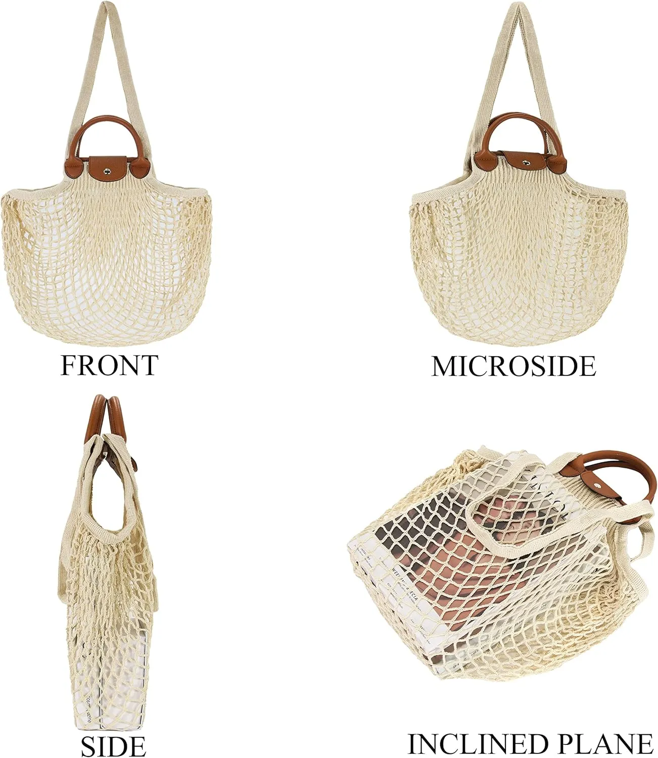 Hibala Woven Bag for Women, Fishing net bag,Straw Mesh Tote Bag, Beach,Hobo Bag, Foldable Large Capacity