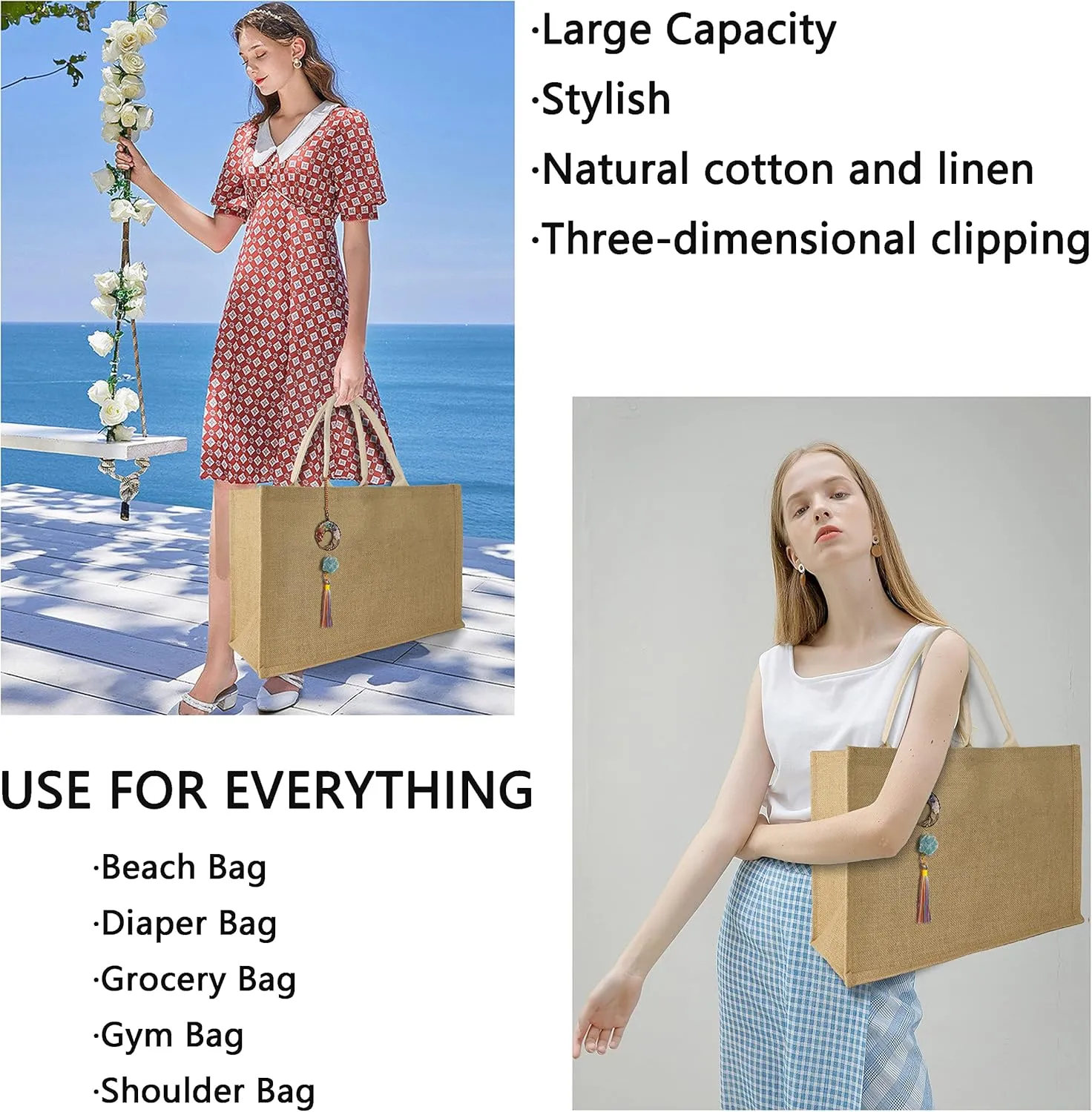 Hibala Woven Large Beach Bag Straw Bag Beach Tote Handmade Weaving Shoulder Bag Tassel Bag Handbag