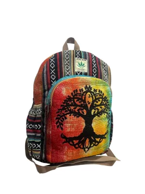 Himalayan Fashion Small Mini Handmade Hemp Backpack - Sun Design | Unisex Boho Hippie Backpack | Hand-Woven Natural Hemp Fabric