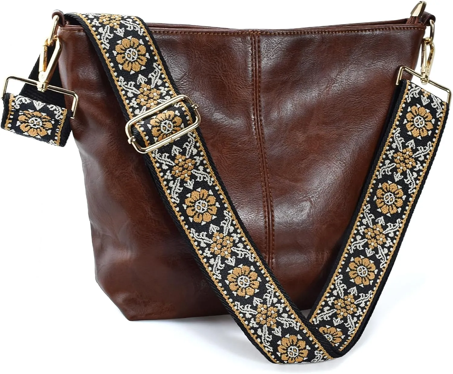 Hobo Bags Vegan Leather Crossbody Bag Guitar Strap Shoulder Purses with Zipper Handbags for Women