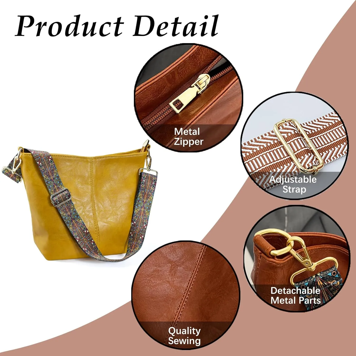Hobo Bags Vegan Leather Crossbody Bag Guitar Strap Shoulder Purses with Zipper Handbags for Women
