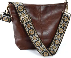 Hobo Bags Vegan Leather Crossbody Bag Guitar Strap Shoulder Purses with Zipper Handbags for Women