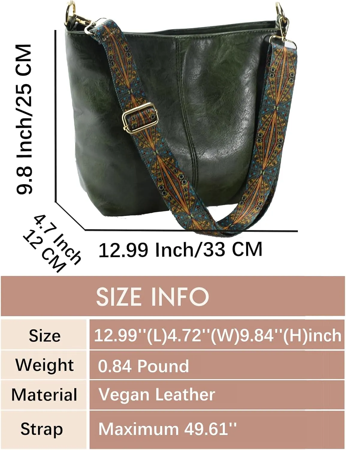 Hobo Bags Vegan Leather Crossbody Bag Guitar Strap Shoulder Purses with Zipper Handbags for Women