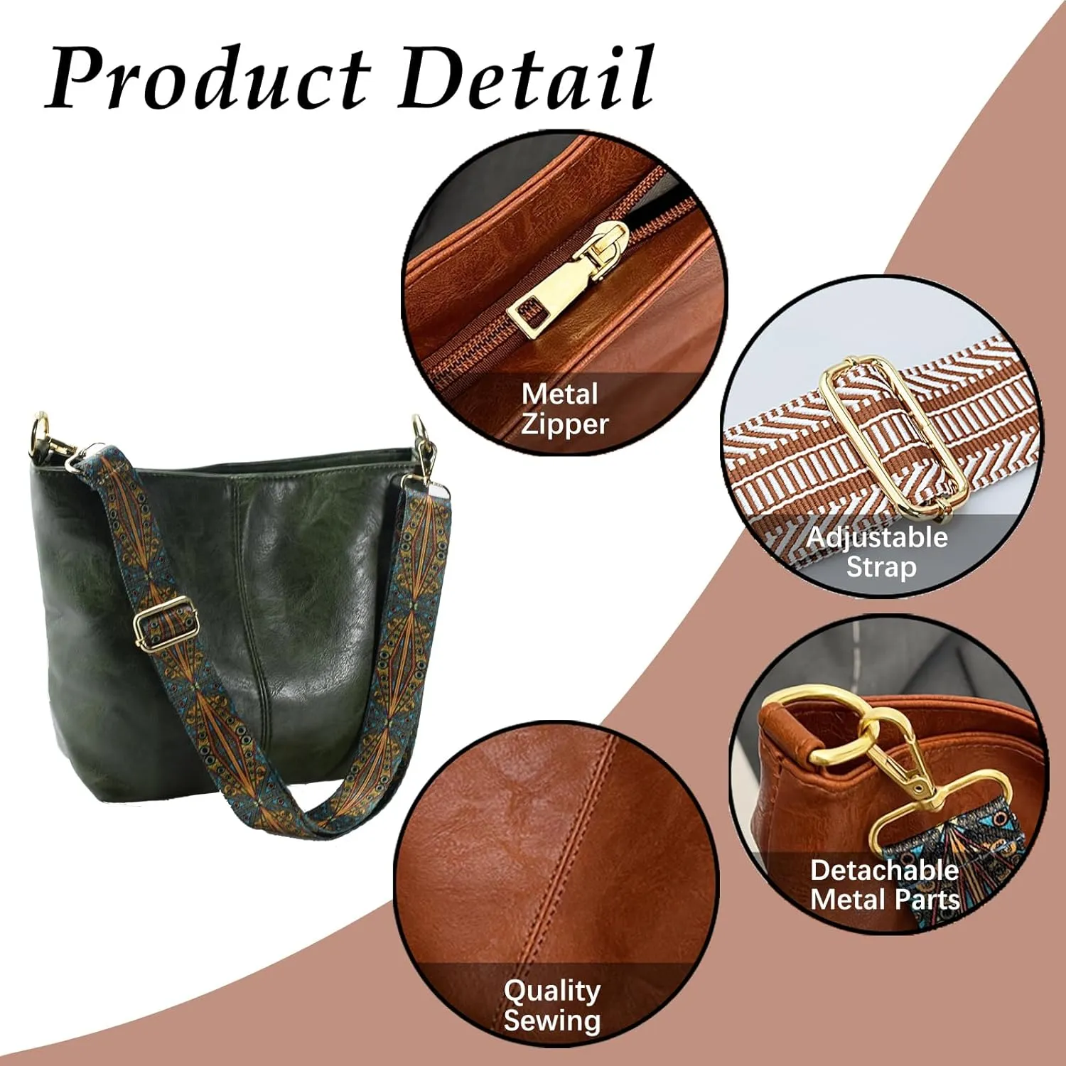 Hobo Bags Vegan Leather Crossbody Bag Guitar Strap Shoulder Purses with Zipper Handbags for Women