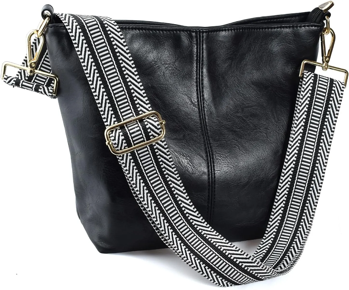 Hobo Bags Vegan Leather Crossbody Bag Guitar Strap Shoulder Purses with Zipper Handbags for Women