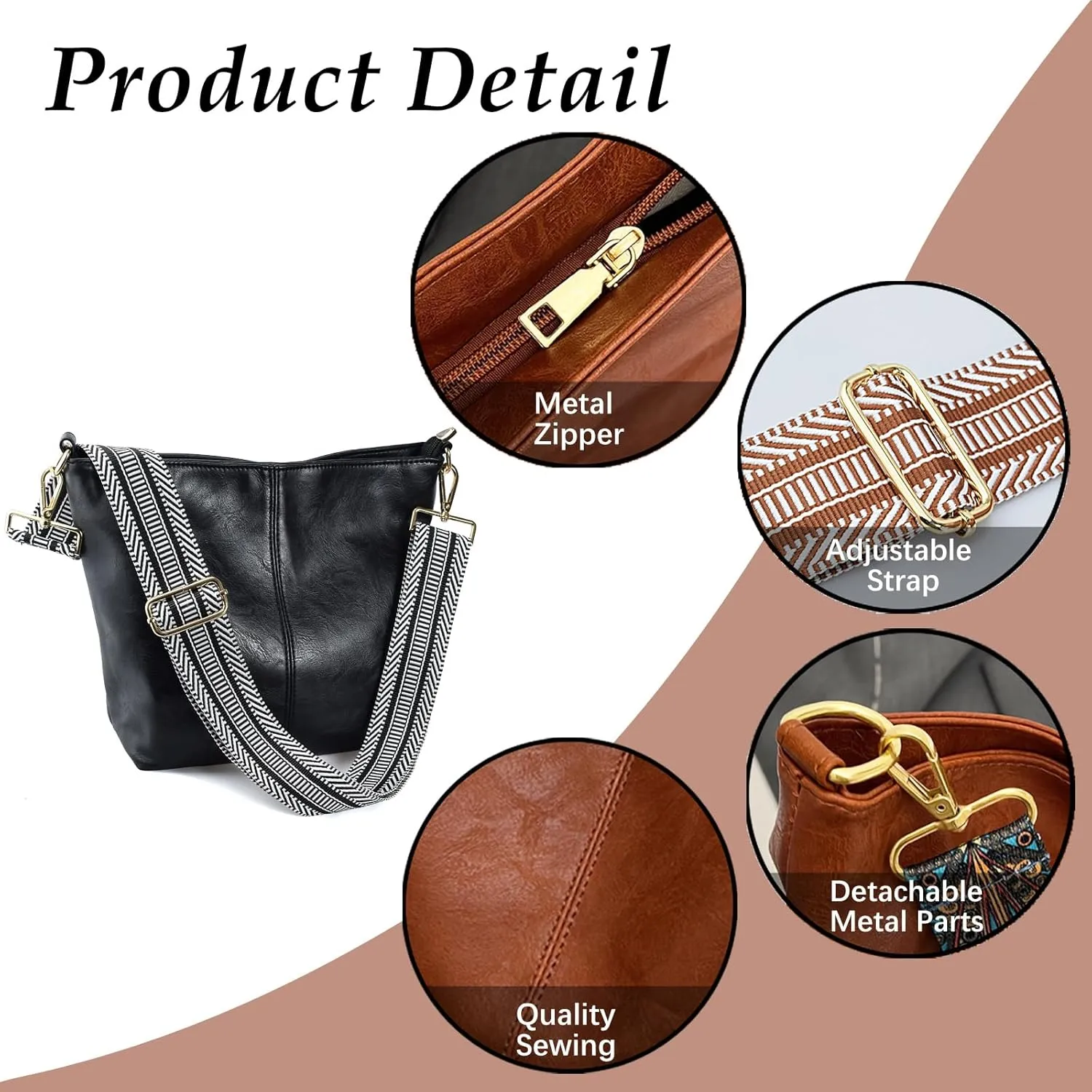 Hobo Bags Vegan Leather Crossbody Bag Guitar Strap Shoulder Purses with Zipper Handbags for Women