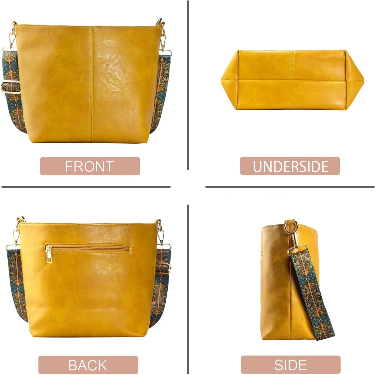 Hobo Bags Vegan Leather Crossbody Bag Guitar Strap Shoulder Purses with Zipper Handbags for Women