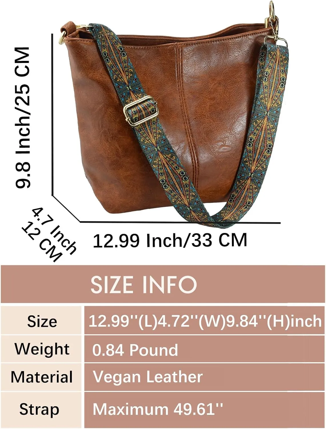 Hobo Bags Vegan Leather Crossbody Bag Guitar Strap Shoulder Purses with Zipper Handbags for Women