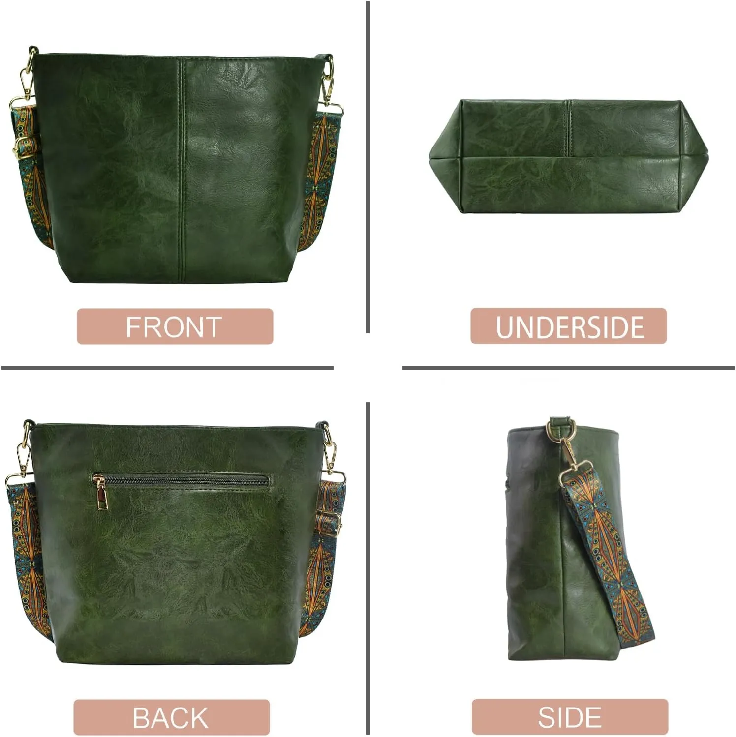 Hobo Bags Vegan Leather Crossbody Bag Guitar Strap Shoulder Purses with Zipper Handbags for Women