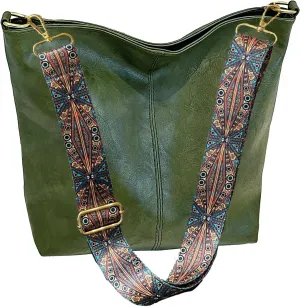 Hobo Bags Vegan Leather Crossbody Bag Guitar Strap Shoulder Purses with Zipper Handbags for Women