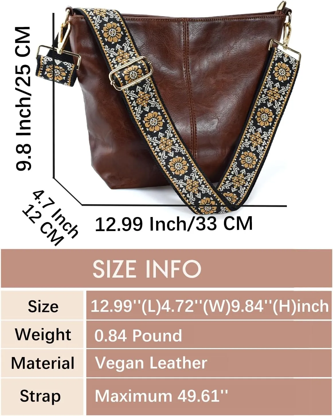 Hobo Bags Vegan Leather Crossbody Bag Guitar Strap Shoulder Purses with Zipper Handbags for Women