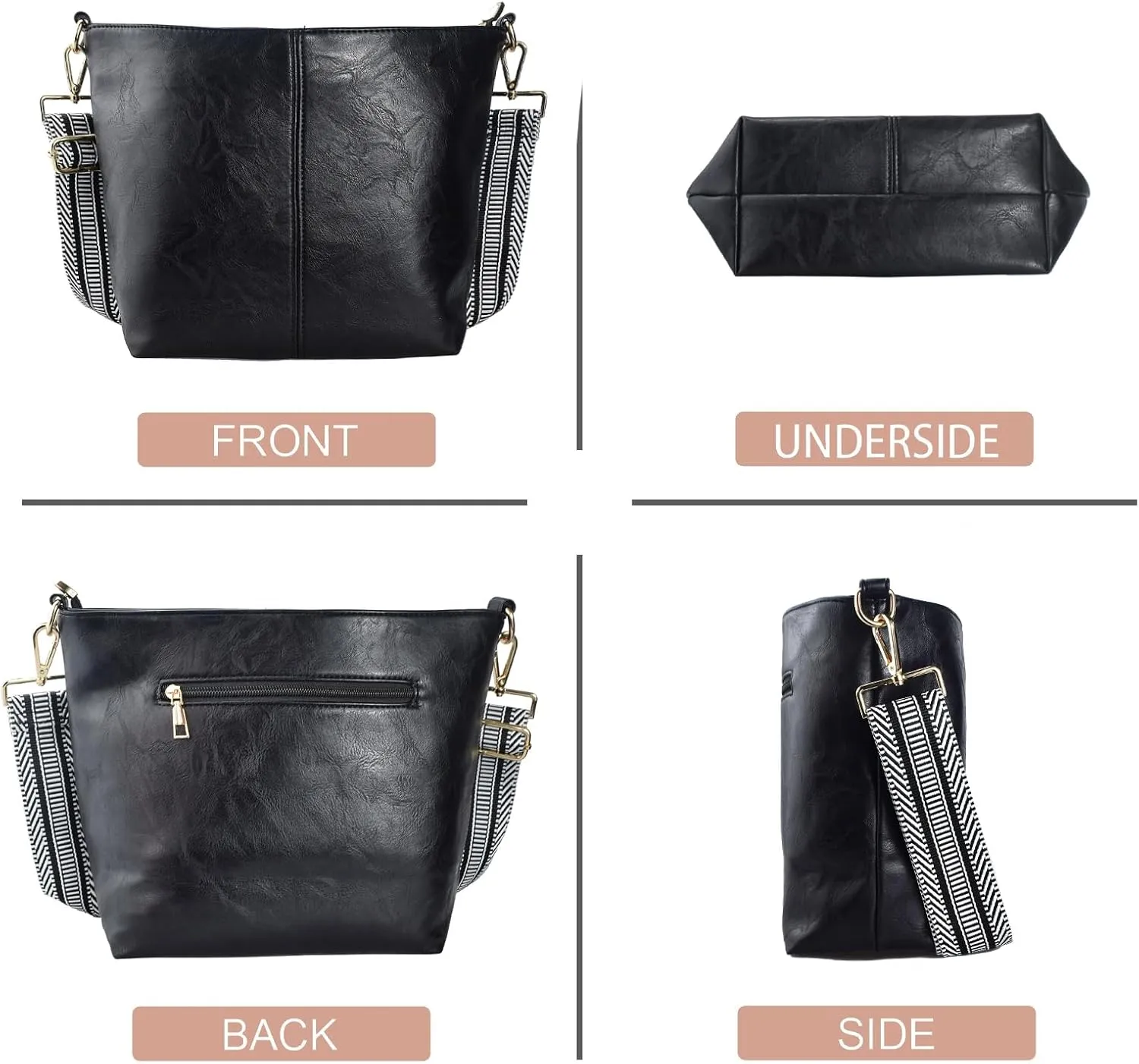 Hobo Bags Vegan Leather Crossbody Bag Guitar Strap Shoulder Purses with Zipper Handbags for Women