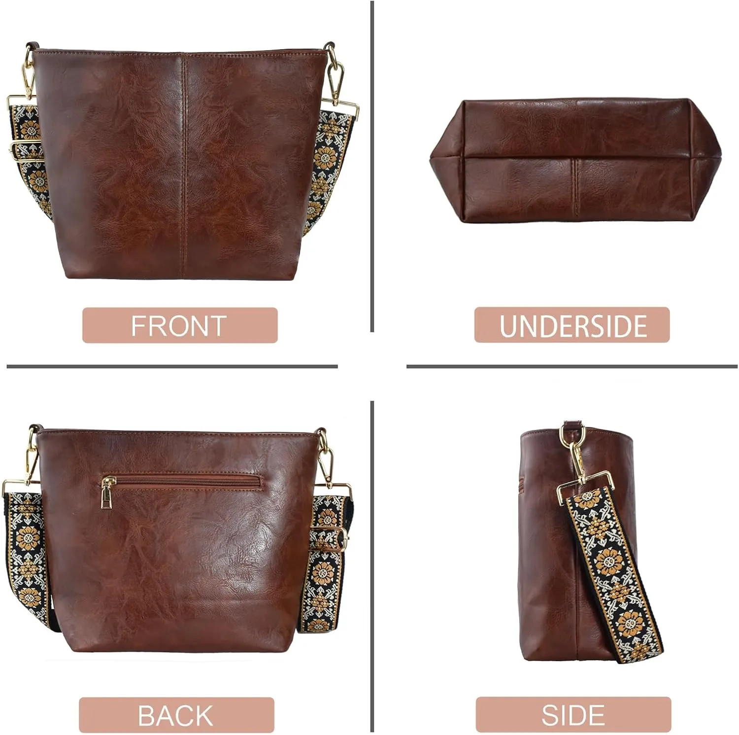 Hobo Bags Vegan Leather Crossbody Bag Guitar Strap Shoulder Purses with Zipper Handbags for Women