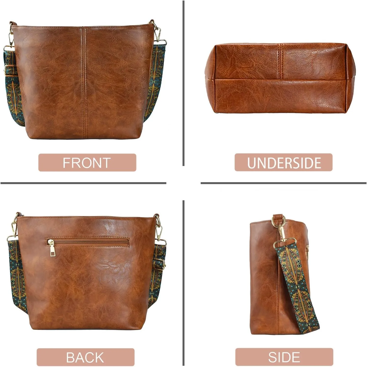 Hobo Bags Vegan Leather Crossbody Bag Guitar Strap Shoulder Purses with Zipper Handbags for Women
