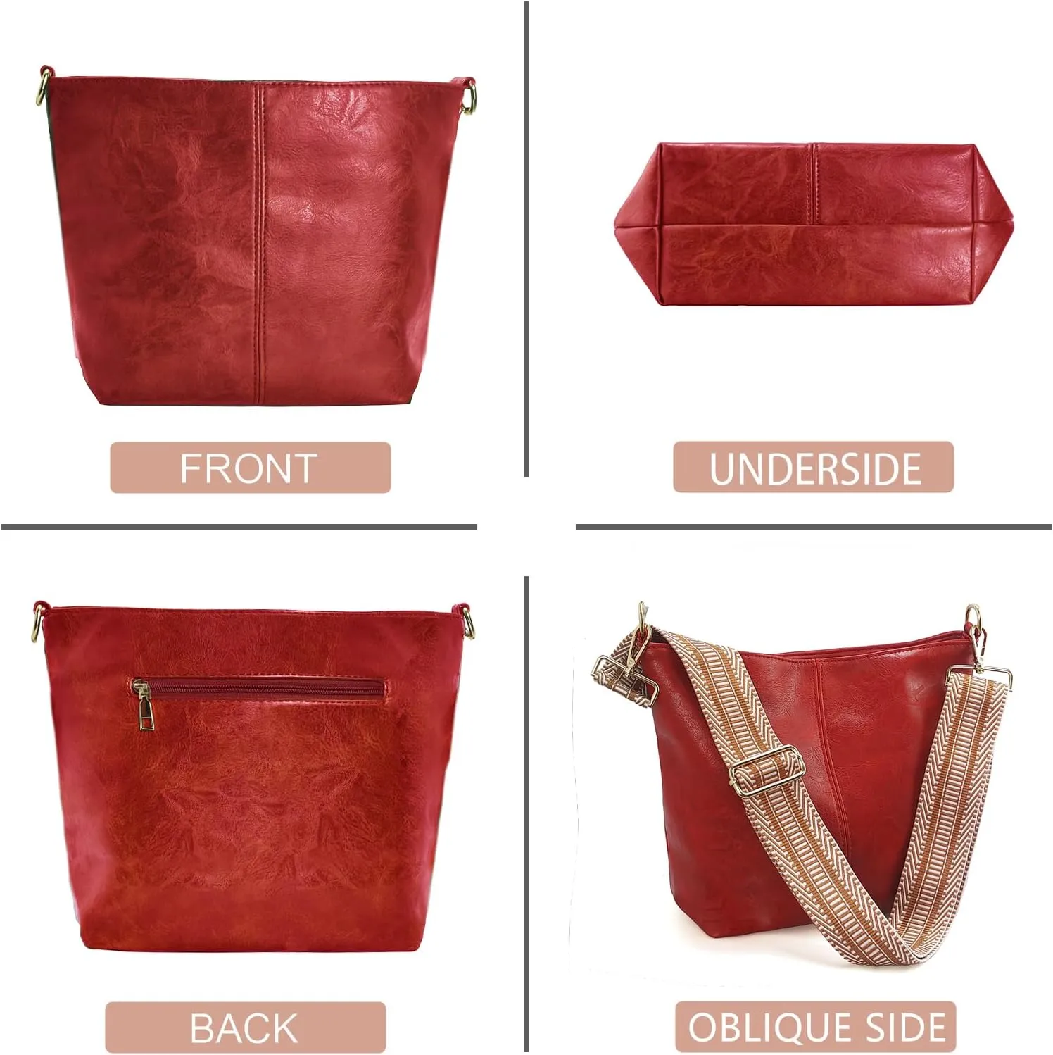 Hobo Bags Vegan Leather Crossbody Bag Guitar Strap Shoulder Purses with Zipper Handbags for Women