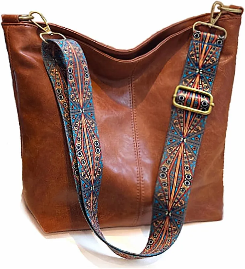 Hobo Bags Vegan Leather Crossbody Bag Guitar Strap Shoulder Purses with Zipper Handbags for Women