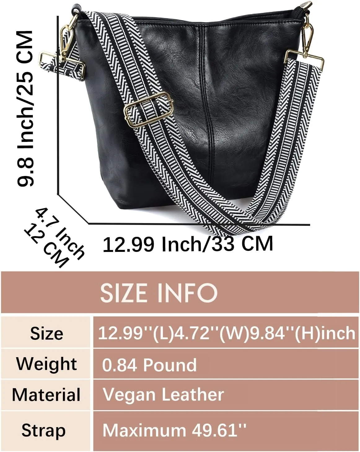Hobo Bags Vegan Leather Crossbody Bag Guitar Strap Shoulder Purses with Zipper Handbags for Women