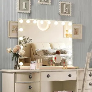 Hollywood Vanity Mirror with Lights, 18 Dimmable Bulbs，3 Color Lights，Make Up Lighted Mirror, Aluminum Metal Frame,USB Charging Port（32" x 24"）