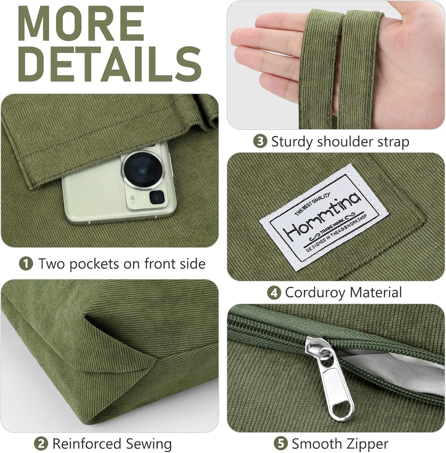 Hommtina 2PCS Corduroy Tote Bag for Women Shoulder Tote Bag with Pockets Handbags with Makeup Zipper Pouch Travel Work Bags