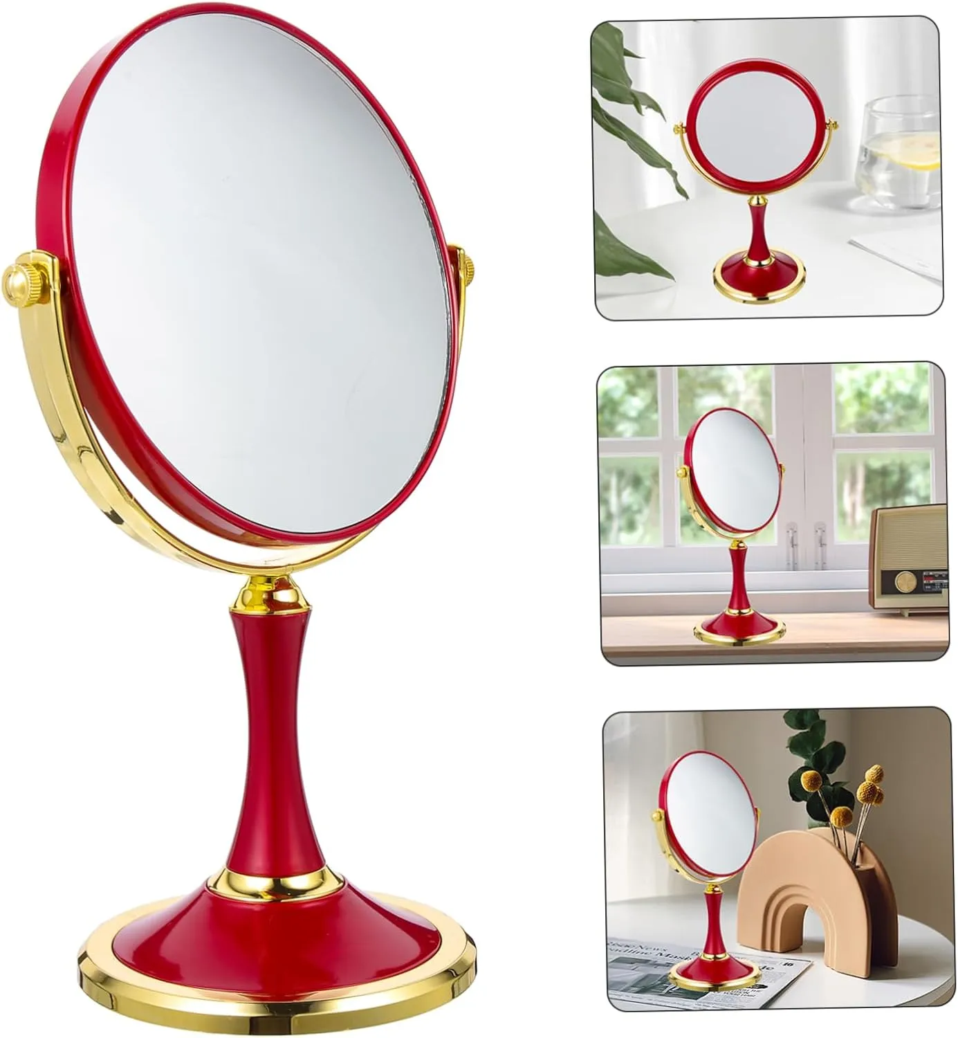 Homoyoyo Magnifying Makeup Mirror Desktop Mirror Makeup Mirror Magnifying Glass Miss Simple Stainless Steel Dressing Table Mirror Indoor Girl Cosmetics Double Sided Cosmetic Mirror