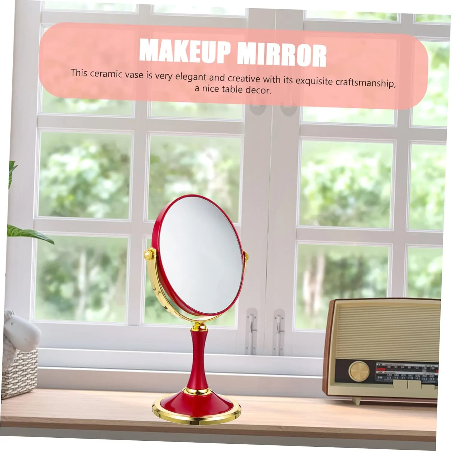 Homoyoyo Magnifying Makeup Mirror Desktop Mirror Makeup Mirror Magnifying Glass Miss Simple Stainless Steel Dressing Table Mirror Indoor Girl Cosmetics Double Sided Cosmetic Mirror