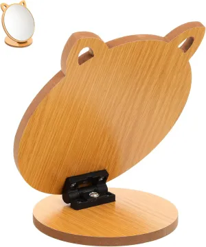 Homoyoyo Wooden Makeup Mirror Adorable Folding Cat Design High Definition Easy Maintenance Construction for Desktop Vanity Use