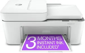 HP DeskJet 4155e Wireless Color Inkjet Printer, Print, scan, copy, Easy setup, Mobile printing, Best-for home, 3 month Instant Ink trial included, white