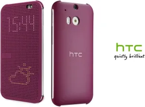 HTC Hi-Tech Dot View Interactive Flip Cover Case One M8, Smart Flip Folio Cover - Purple