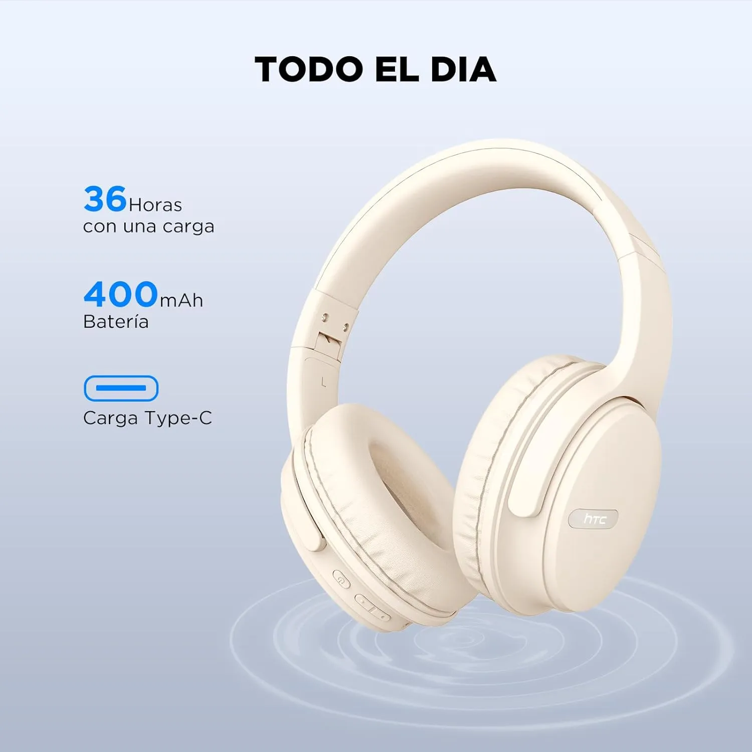 HTC Wireless Headphones Bluetooth, Over Ear Bluetooth Headphones with Built-in Mic - 40Hours Playtime, Foldable Stereo Wireless Headset for Travel, Office, Home