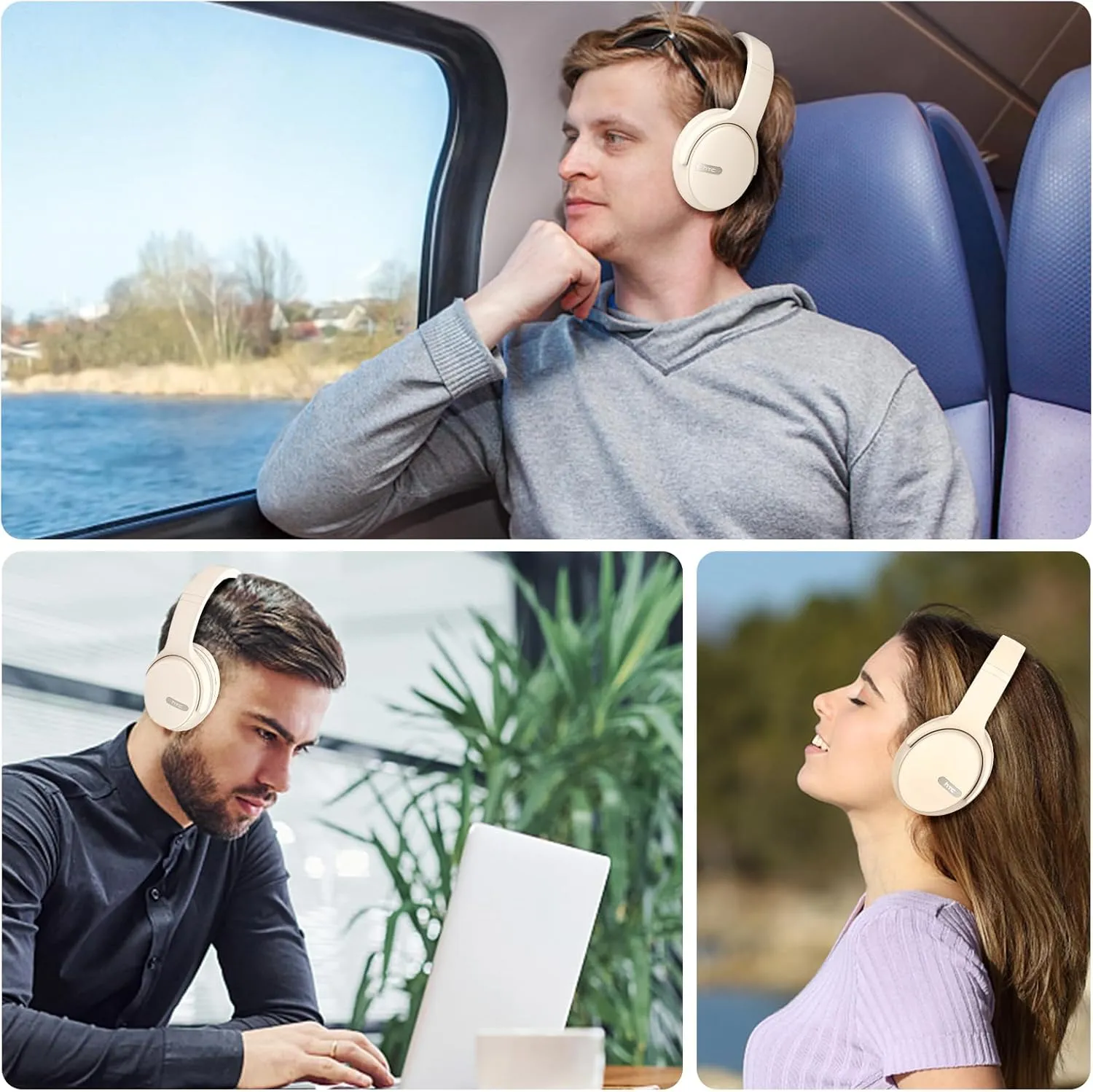 HTC Wireless Headphones Bluetooth, Over Ear Bluetooth Headphones with Built-in Mic - 40Hours Playtime, Foldable Stereo Wireless Headset for Travel, Office, Home