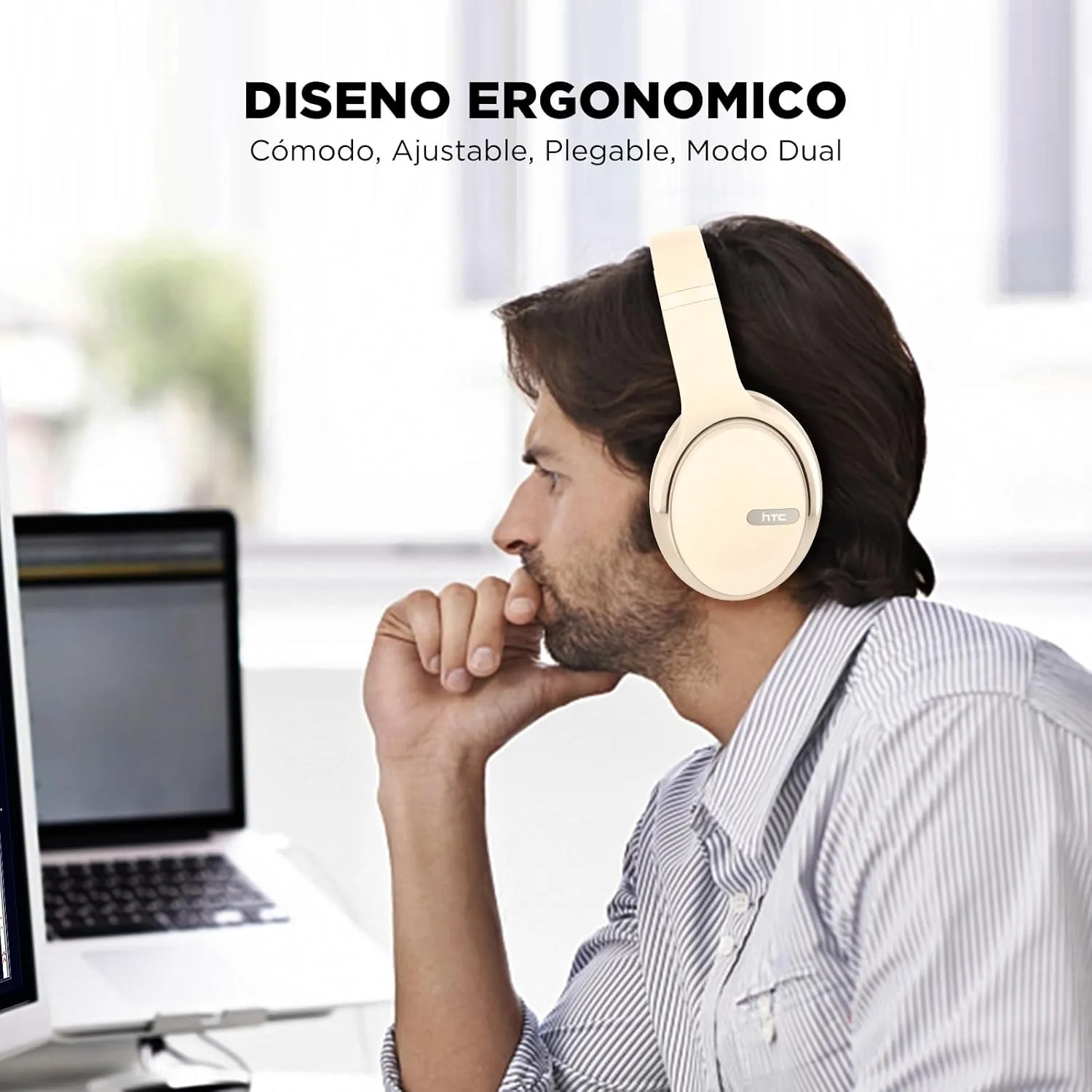 HTC Wireless Headphones Bluetooth, Over Ear Bluetooth Headphones with Built-in Mic - 40Hours Playtime, Foldable Stereo Wireless Headset for Travel, Office, Home
