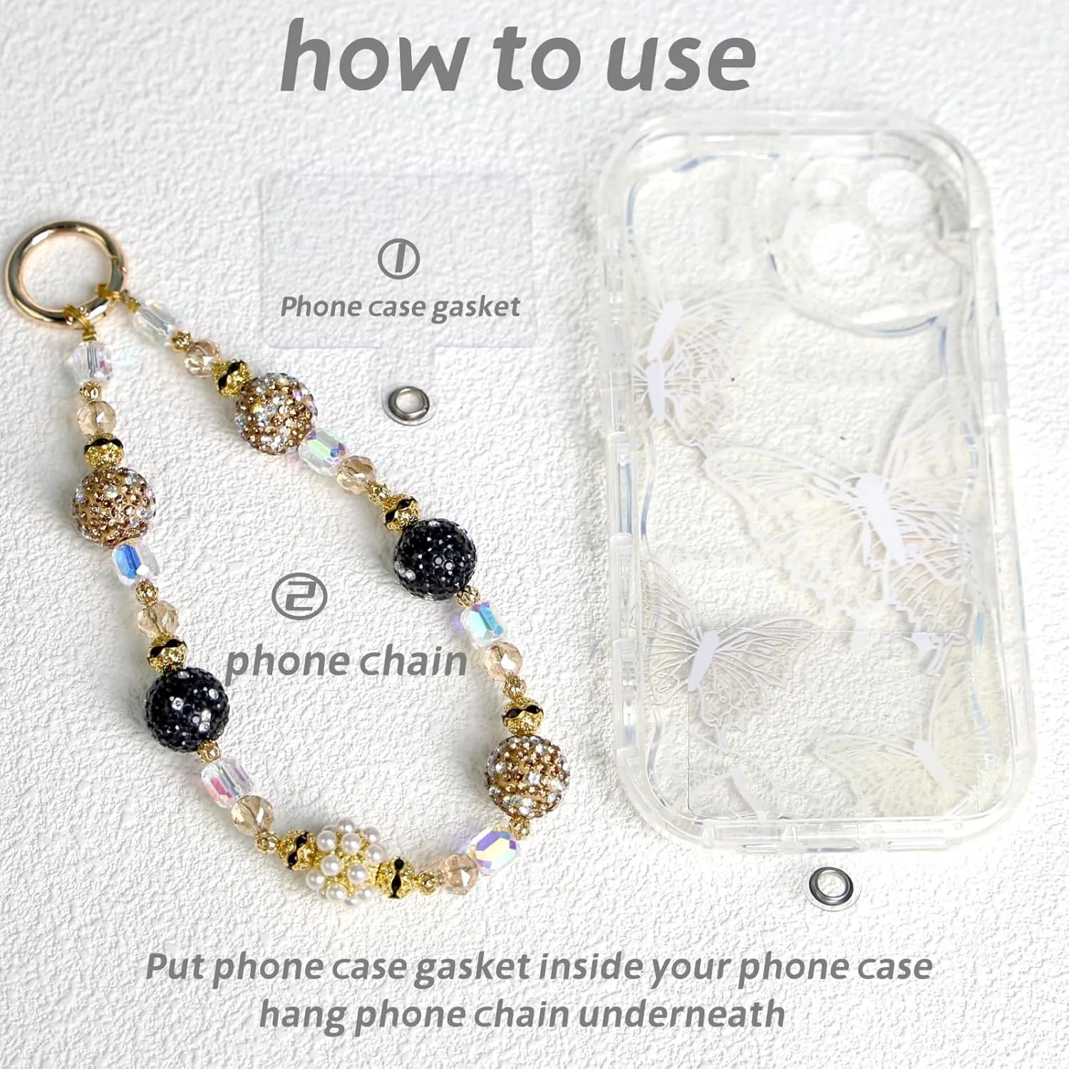 HuedBeads Phone Charm with Beads & Crystals - Detachable Phone Wrist Strap, Anti-loss cell phone lanyard, Handbag accessory for Women - iPhone&Smart Phone wrist strap