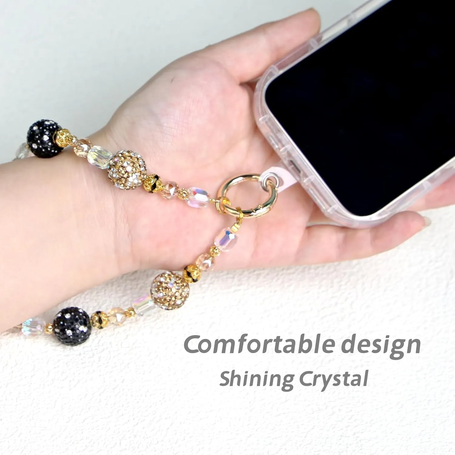HuedBeads Phone Charm with Beads & Crystals - Detachable Phone Wrist Strap, Anti-loss cell phone lanyard, Handbag accessory for Women - iPhone&Smart Phone wrist strap