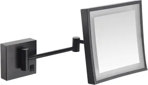 HUHJYUGE Square LED Makeup Mirror and 3X Magnification Wall Mounted, Wall-Mounted Vanity Mirrors with Lamp, Bathroom Shaving Mirror with Folding Arm (ORB Concealed)