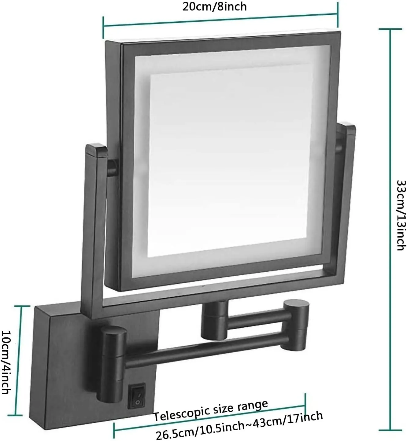 HUHJYUGE Wall-Mounted Square Makeup Mirror with Lamp Rechargeable, Led Cosmetic Mirror Wall Mounted 1x/3x Magnification, Bathroom Shaving Mirror with Extendable Arm 360° Swivel (Gold Charge)