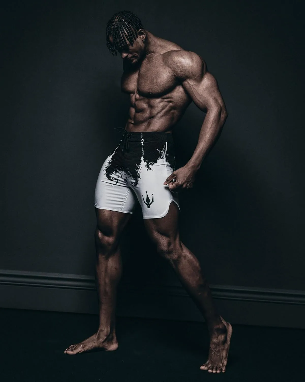 IFBB 15inch Mensphysique Board-Shorts Posing Trunks Competition (White_Magma)