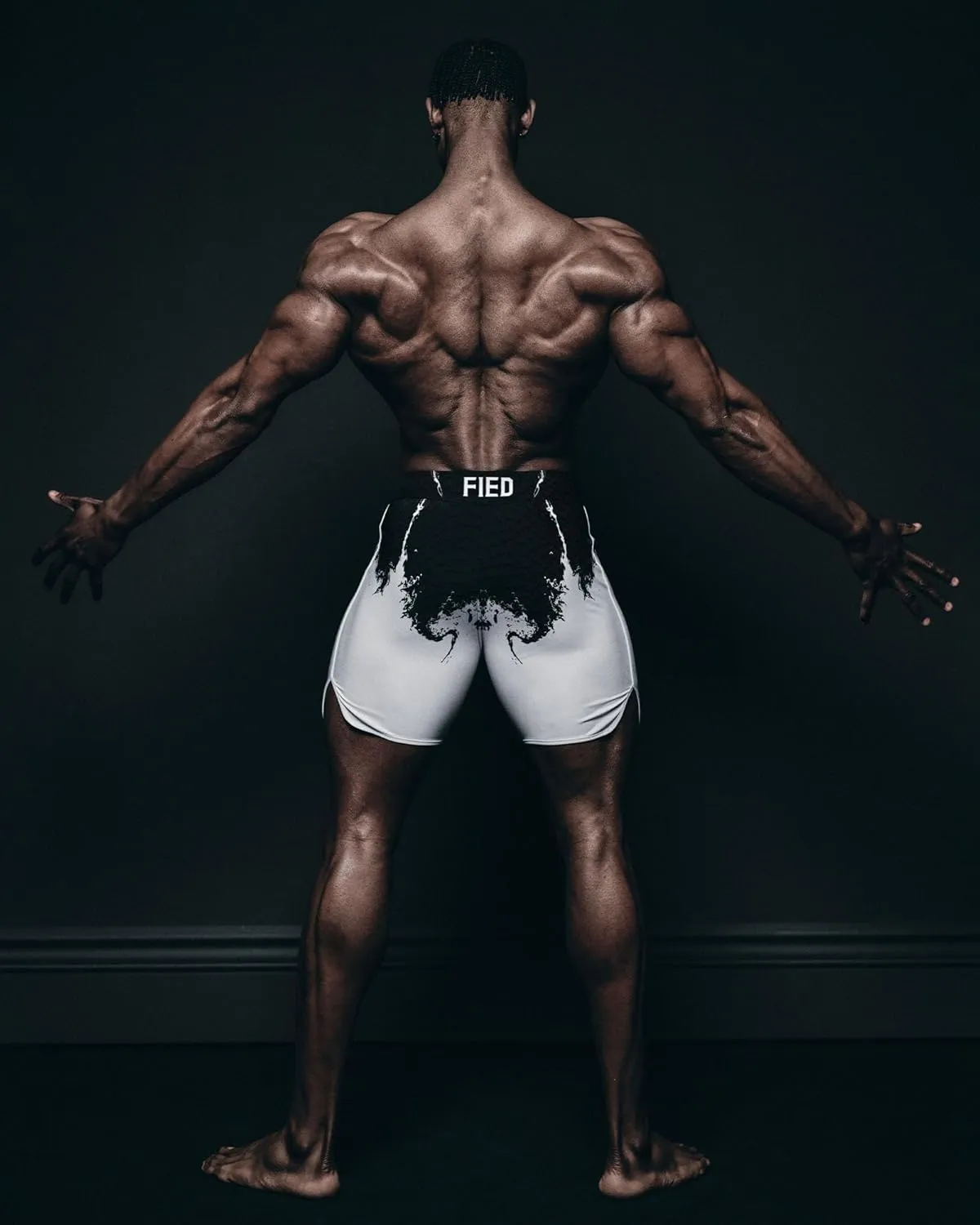 IFBB 15inch Mensphysique Board-Shorts Posing Trunks Competition (White_Magma)