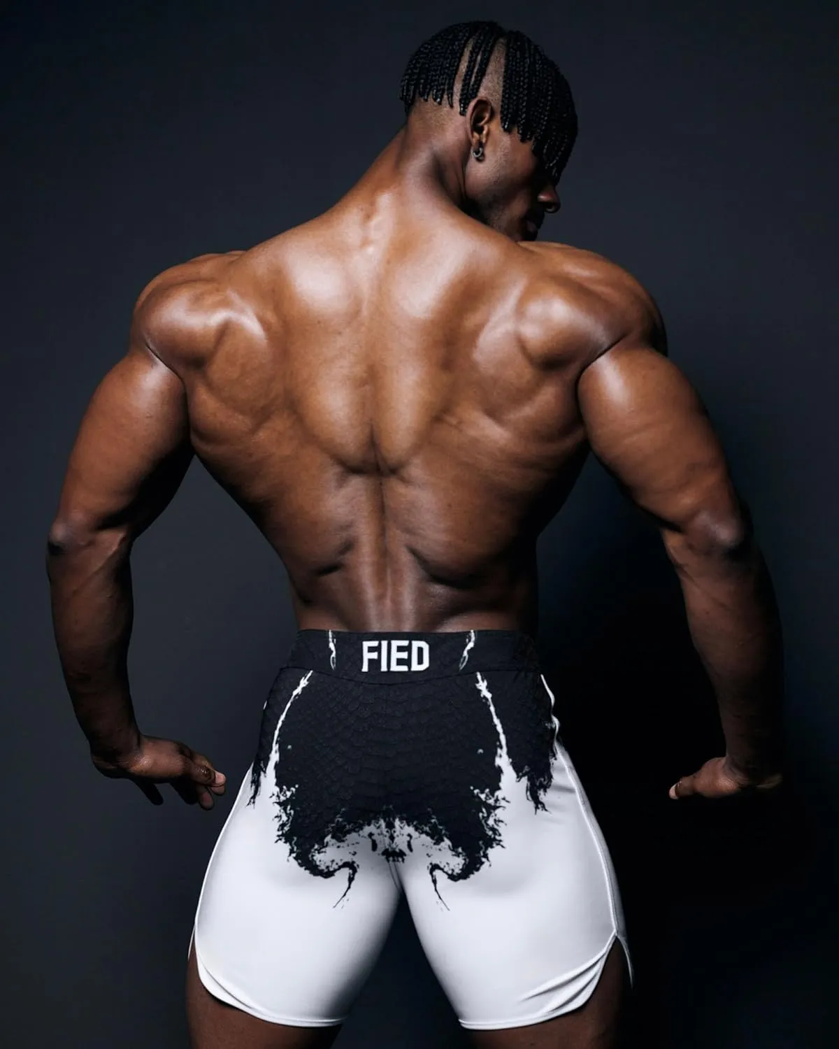 IFBB 15inch Mensphysique Board-Shorts Posing Trunks Competition (White_Magma)