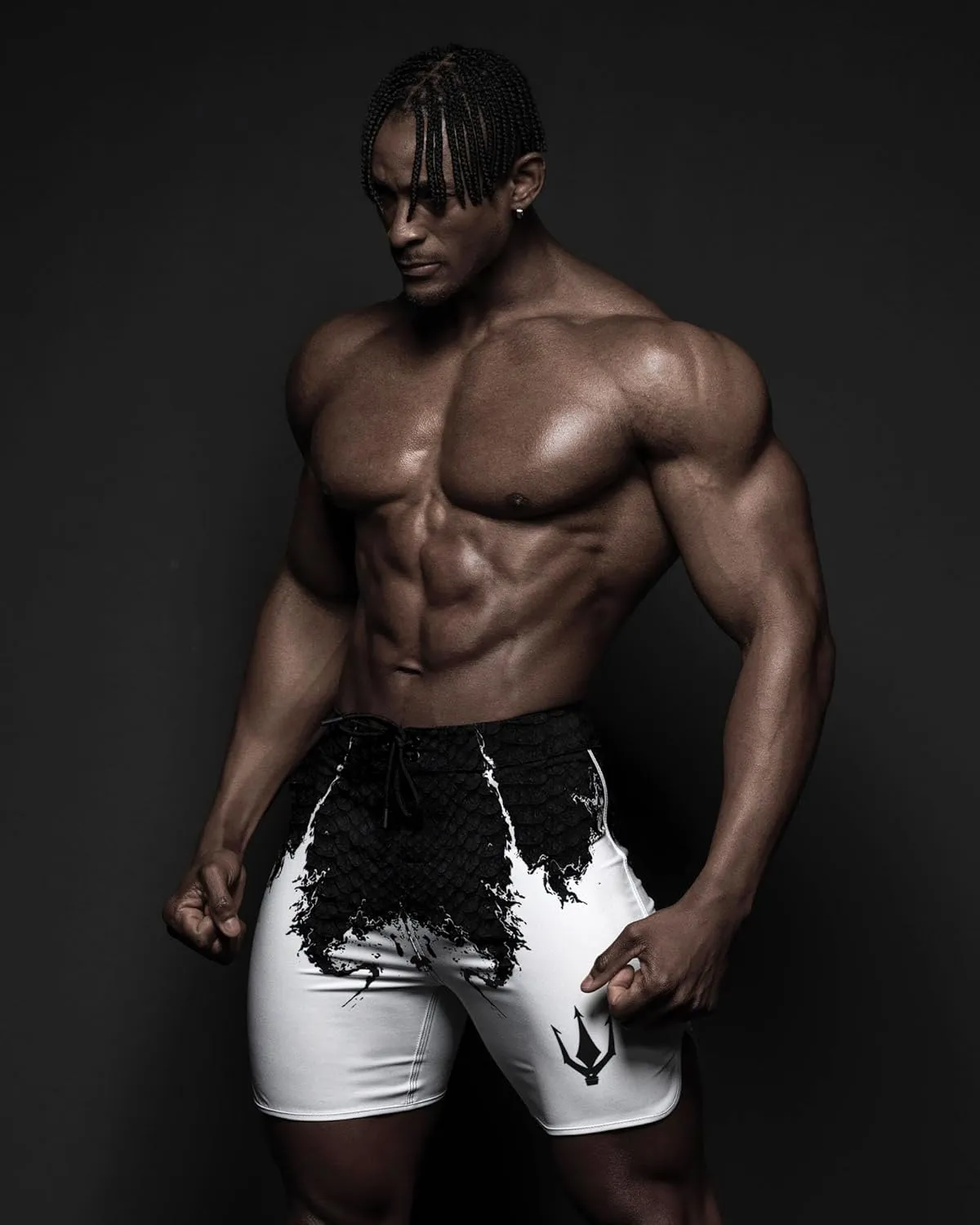 IFBB 15inch Mensphysique Board-Shorts Posing Trunks Competition (White_Magma)