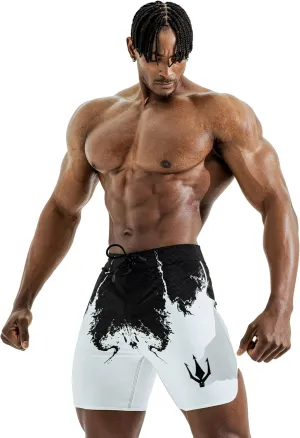 IFBB 15inch Mensphysique Board-Shorts Posing Trunks Competition (White_Magma)