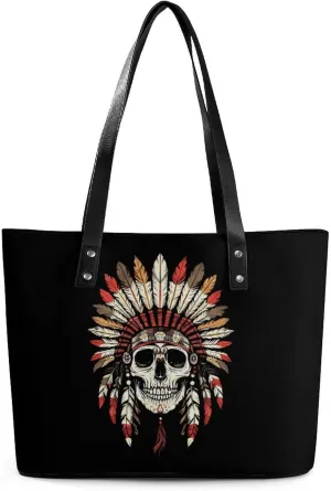 Indian Skeleton Chief Purse for Women Casual Tote Bags Purses Ladies Top Handle Shoulder Handbag for Work Travel